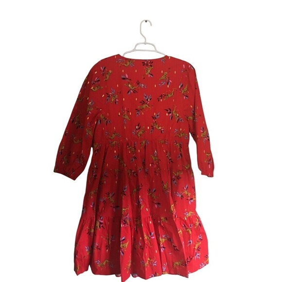 Leota Midi Dress Women's Size 1X Red Cheetahs Long Sleeve Cotton Blend - Picture 6 of 7